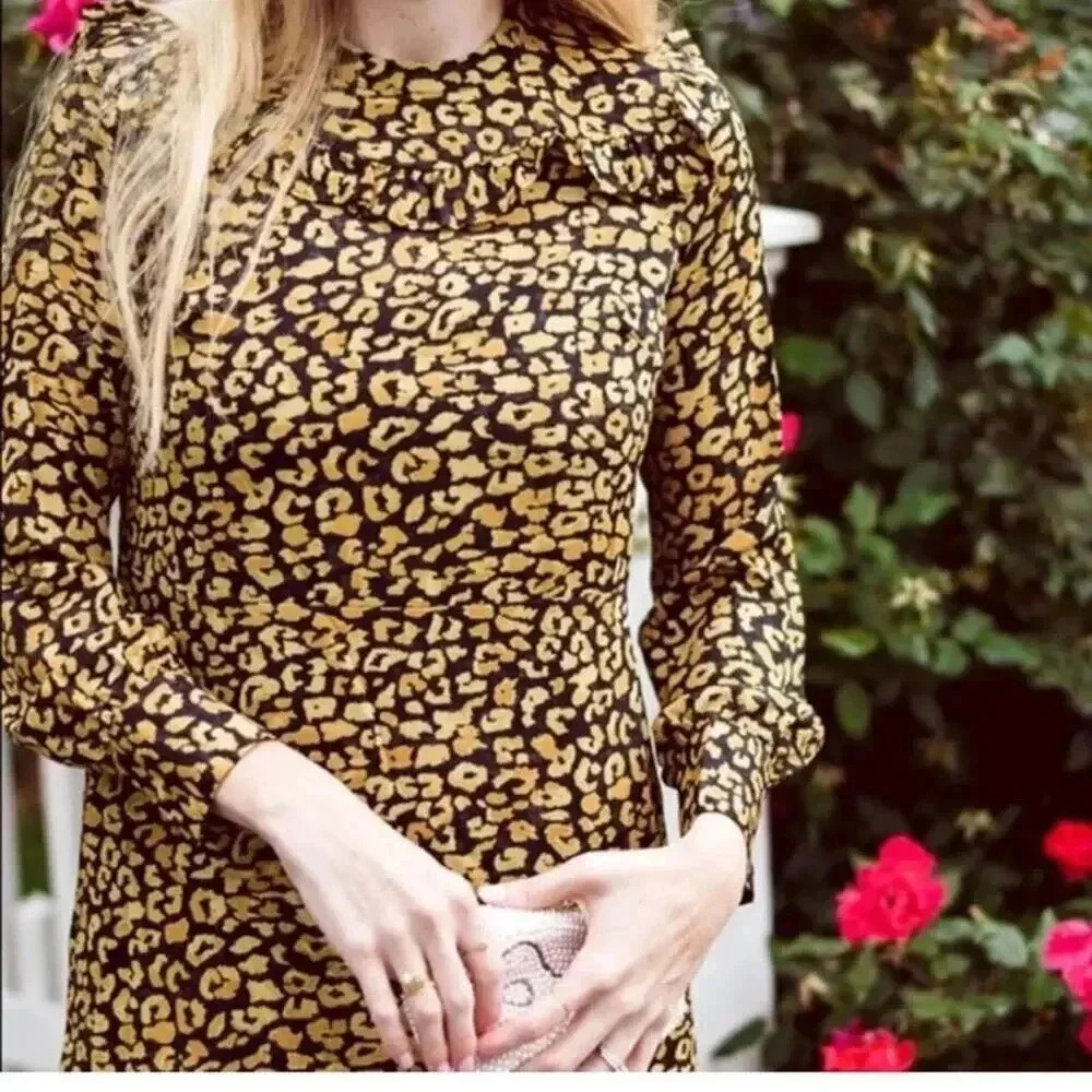 Who What Wear Target Leopard Chiffon Ruffle Dress Size Medium EUC - Picture 3 of 12